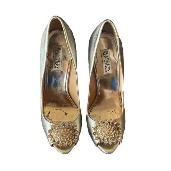 badgley mischka lissa jeweled peep toe heels Size 7.5 - Picture 3 of 9